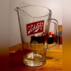 Vintage Heavy Glass Schlitz Beer Pitcher Milwaukee Retro Barware